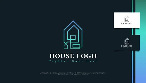 Design Minimaliste Logo Immobilier Avec Style Ligne Dégradé Bleu Vert — Image vectorielle