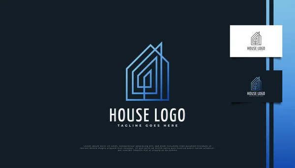 Design Minimaliste Logo Immobilier Avec Style Ligne Dégradé Bleu Modèle — Image vectorielle