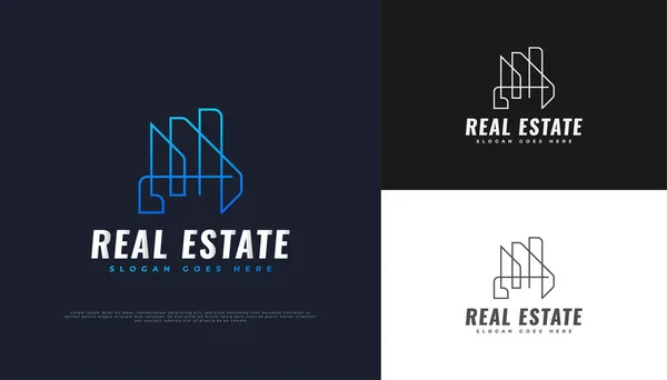 Abstract Futuristic Real Estate Logo Design Blue Gradient Line Style — Stock Vector