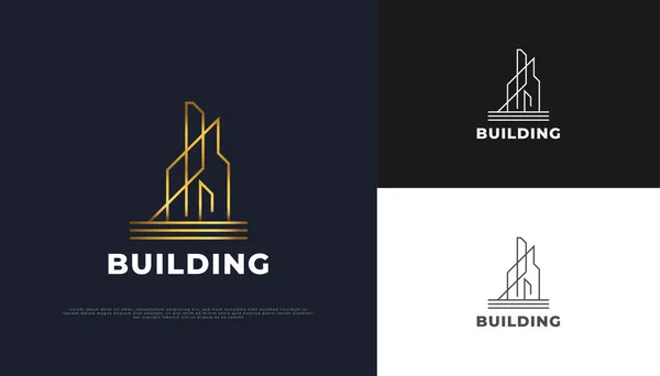 Luxury Gold Real Estate Logo Design Linear Concept Construction Architecture — Vector de stock