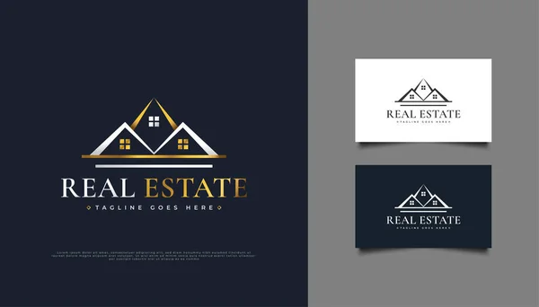 Luxury Real Estate Logo Σχεδιασμός Λευκό Και Χρυσό Πρότυπο Σχεδιασμού — Διανυσματικό Αρχείο