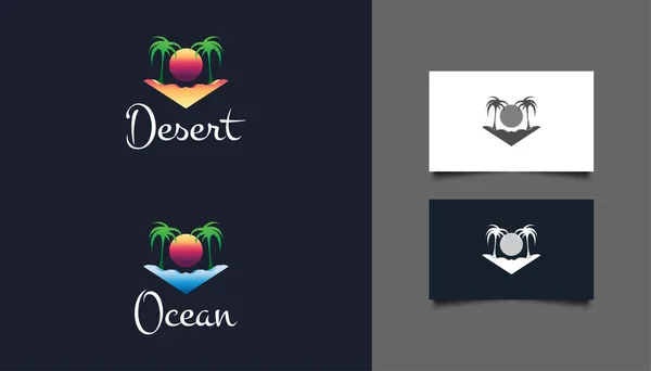 Desert Beach Logo Design Resort Wakacje Lub Logo Przemysłu Turystycznego — Wektor stockowy
