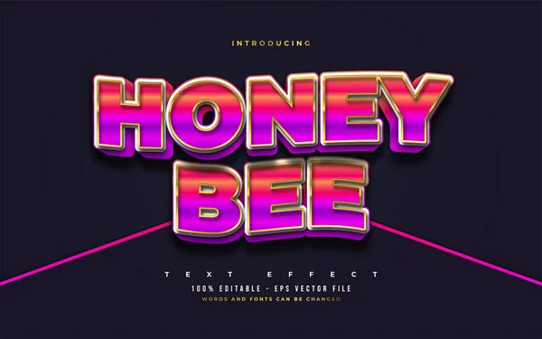 Honey Bee Tekst Vet Kleurrijke Stijl Met Golvend Reliëf Effect — Stockvector