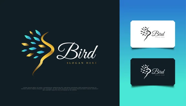 Logotipo Pássaro Elegante Azul Ouro Com Estilo Abstrato Design Logotipo —  Vetores de Stock