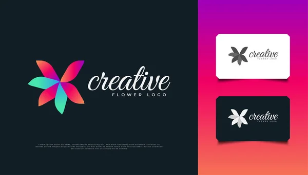 Conception Colorée Logo Fleur Avec Concept Moderne Ornement Coloré Feuille — Image vectorielle