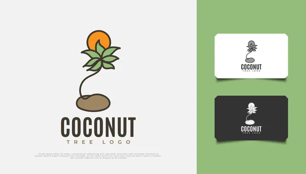 Coconut Tree Sun Logo Design Cartoon Style Suitable Resort Travel — 스톡 벡터