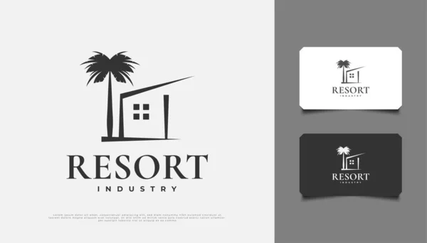 House Palm Tree Logo Design Minimalist Style Suitable Resort Travel — Stock Vector