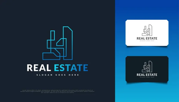 Blue Futuristic Real Estate Logo Design Mit Linienstil Konstruktion Architektur — Stockvektor