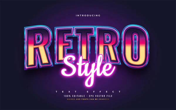 Colorful Retro Style Glowing Neon Effect Эффект Редактируемого Текста — стоковый вектор