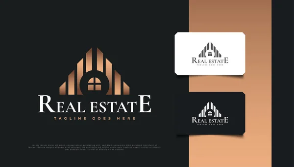 Abstract Gold Building Real Estate Company Logo Κατασκευή Αρχιτεκτονική Σχεδιασμός — Διανυσματικό Αρχείο