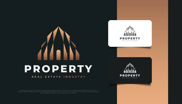 Gold Building Logo Design Real Estate Company Identity — 스톡 벡터