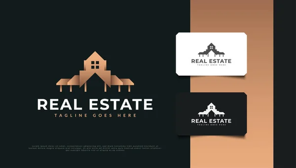 Luxe Gouden Real Estate Logo Design Bouw Architectuur Logo Voor — Stockvector