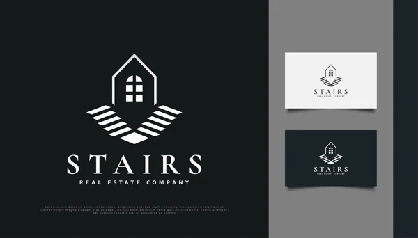 Maison Avec Escalier Logo Design Pour Identité Industrie Immobilière Conception — Image vectorielle