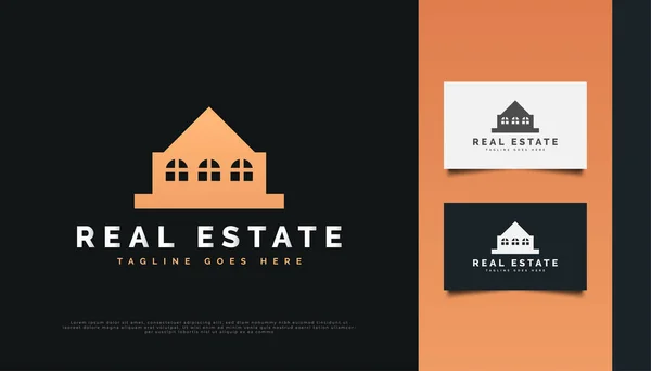 Luxury Gold Real Estate Logo Design Con Stile Minimalista Costruzione — Vettoriale Stock