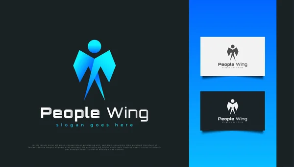 People Wings Logo Blue Gradient People Community Network Creative Hub — ストックベクタ