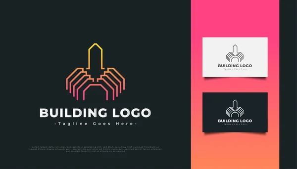 Logotipo Edificio Abstracto Con Estilo Línea Para Identidad Industria Inmobiliaria — Vector de stock