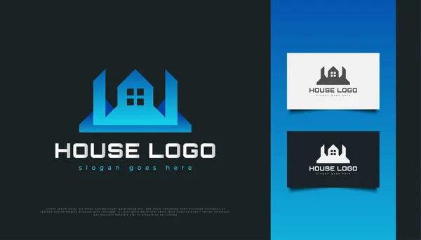 Conception Futuriste Logo Maison Bleue Conception Logo Construction Architecture Bâtiment — Image vectorielle