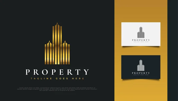 Luxury Gold Nieruchomości Logo Design Projekt Logo Budowlanego Architektonicznego Lub — Wektor stockowy