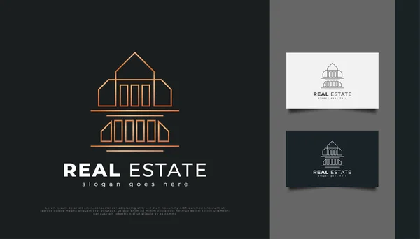 Luxury Gold Real Estate Logo Design Linear Concept Construction Architecture — Wektor stockowy