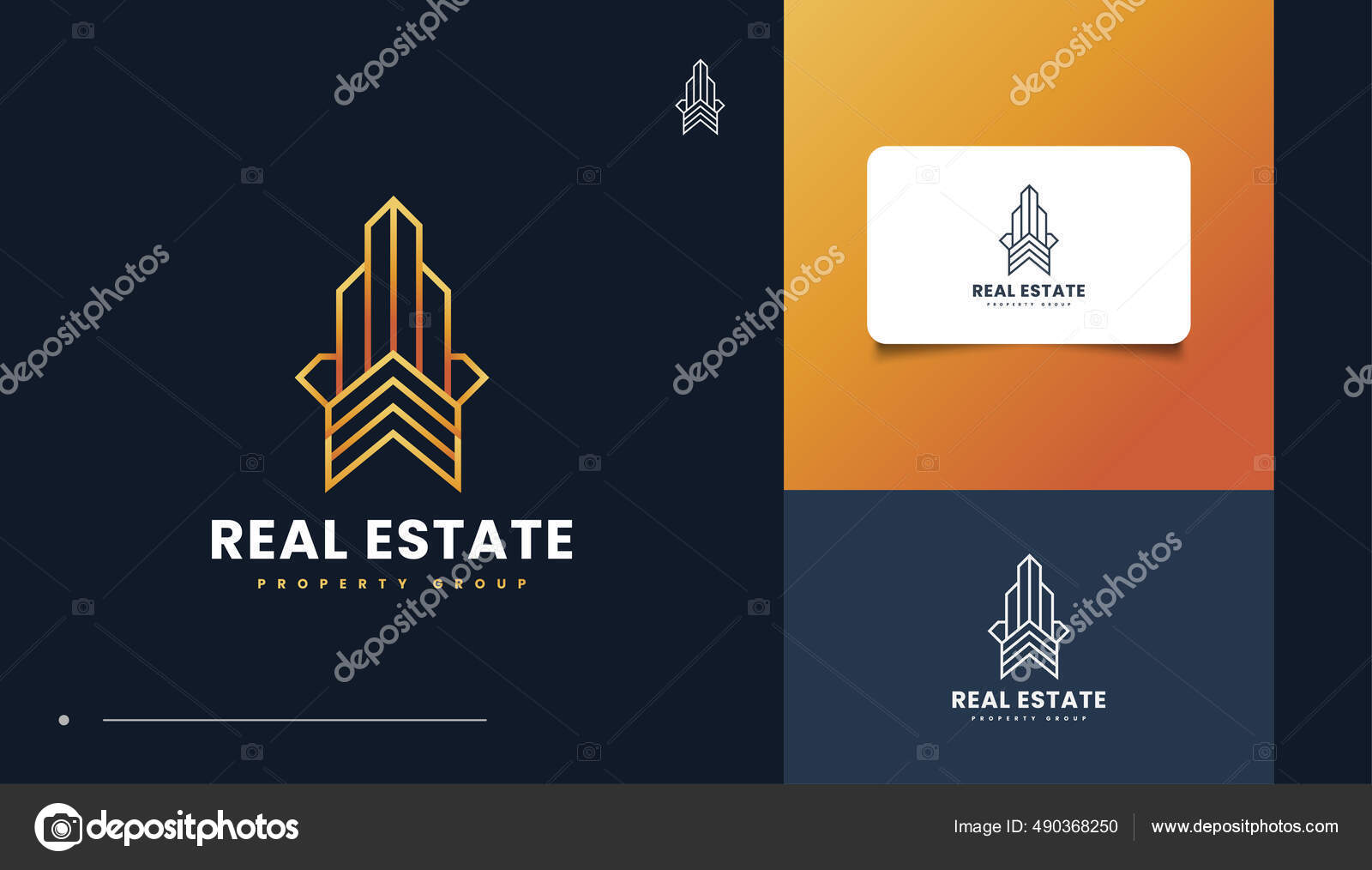 Luxury Gold Real Estate Logo Design Line Style Construction