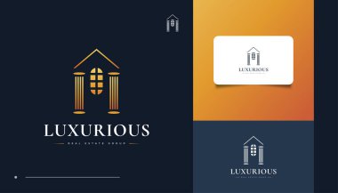 Lüks ve Zarif Altın Emlak Logosu Tasarımı. İnşaat, Mimarlık veya İnşaat Logosu Tasarımı