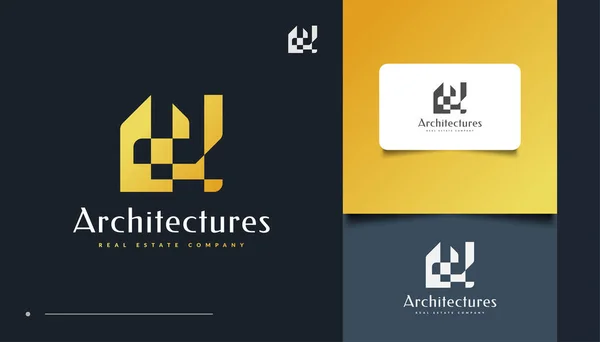 Abstrakt Gold Real Estate Logo Design Stavba Architektura Nebo Logo — Stockový vektor