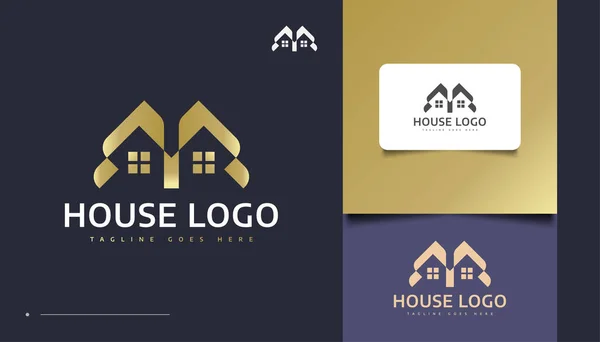 Luxusní Gold House Logo Design Pro Realitní Průmysl Identita Stavba — Stockový vektor