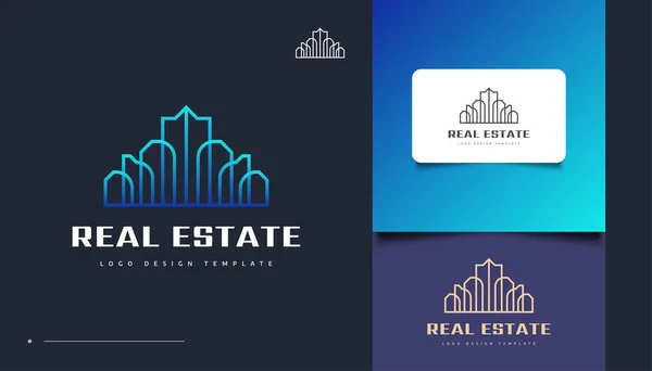 Blue Futuristic Real Estate Logo Design Line Style Stavba Architektura — Stockový vektor