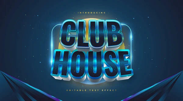 Club House Texte Dans Style Bleu Argent Avec Effet Paillettes — Image vectorielle