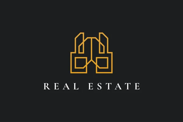Abstrakt Och Minimalistisk Real Estate Logo Design Med Line Style — Stock vektor
