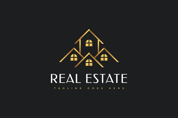 Luxury Gold Real Estate Logo Design Construção Arquitetura Construção Logo — Vetor de Stock