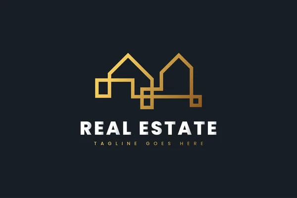 Abstract Gold Real Estate Logo Design Template Inglês Modelo Design — Vetor de Stock