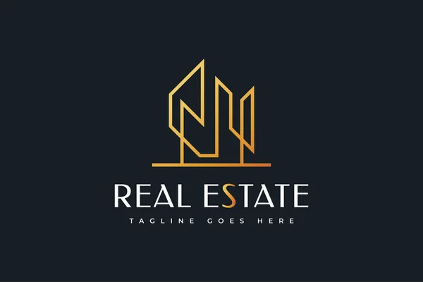 Luxury Gold Real Estate Logo Design Mit Abstraktem Konzept Linienstil — Stockvektor