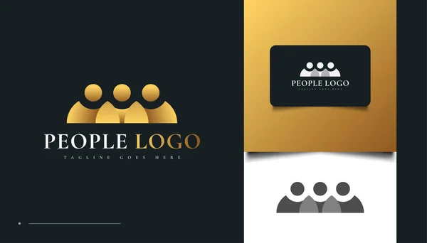 Gold People Logo Design People Community Family Network Creative Hub — Stock Vector