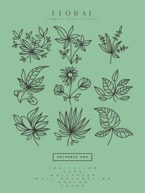 Satır Sanatı Biçiminde Minimalist Çiçek İllüstrasyonları Koleksiyonu, Yazdırma, Ev Dekorasyonu, Duvar Sanatı Posteri, Davetiye ve Diğer Çalışmalar İçin Kullanılabilir