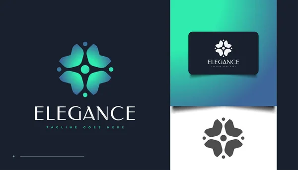 Plantilla Diseño Logotipo Floral Elegante Degradado Azul Verde — Vector de stock