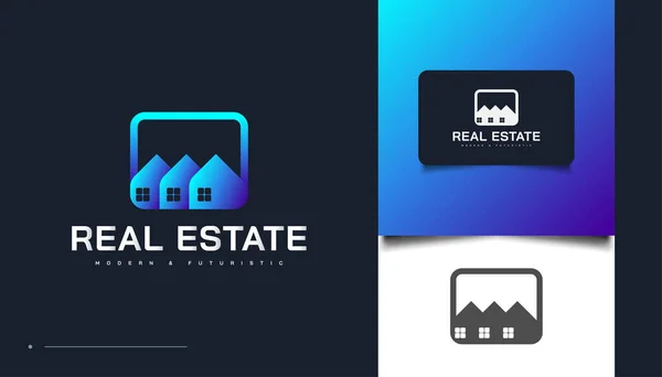 Modrá Moderní Real Estate Logo Design Template Šablona Pro Návrh — Stockový vektor