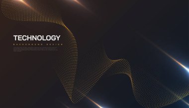 Noktalı Dalga ve Işın Efektli Soyut Fütürist Teknoloji Arkaplanı. Kapak, Sunum, Bayrak veya İniş Sayfası İçin Uygun