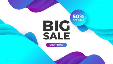 İndirimli Bayrak Tasarım Şablonu. Renkli Sıvı Şekilli Büyük Satış Özel Promosyon Bayrağı