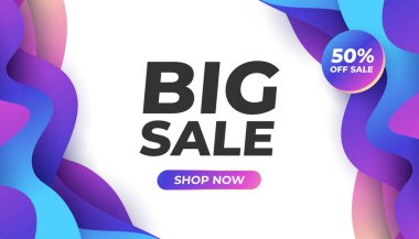 İndirimli Bayrak Tasarım Şablonu. Renkli Sıvı Şekilli Büyük Satış Özel Promosyon Bayrağı