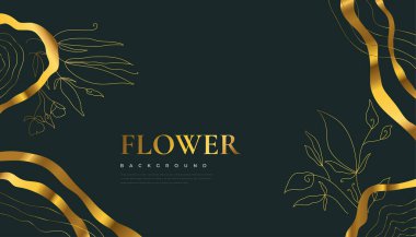 Zarif Tropik Yaz Yaprakları ile Lüks Altın Çiçek Arkaplanı. Çiçek İllüstrasyonlu Lüks Doğal Arkaplan