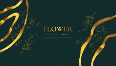 Zarif Tropik Yaz Yaprakları ile Lüks Altın Çiçek Arkaplanı. Çiçek İllüstrasyonlu Lüks Doğal Arkaplan