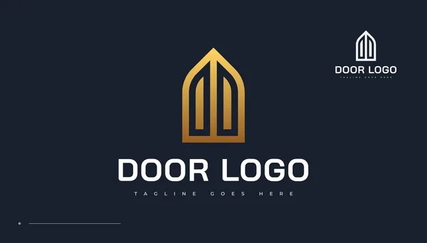 Logo Porte Fermée Dorée Design Logo Propriété Porte — Image vectorielle