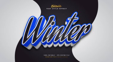 Karikatür Tarzı ile Kış Metni 3 boyutlu Kabartma Efekti. Düzenlenebilir Metin Biçimi Efekti