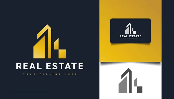 Σύγχρονη Gold Real Estate Λογότυπο Σχεδιασμός Πρότυπο Κατασκευή Αρχιτεκτονική Σχεδιασμός — Διανυσματικό Αρχείο