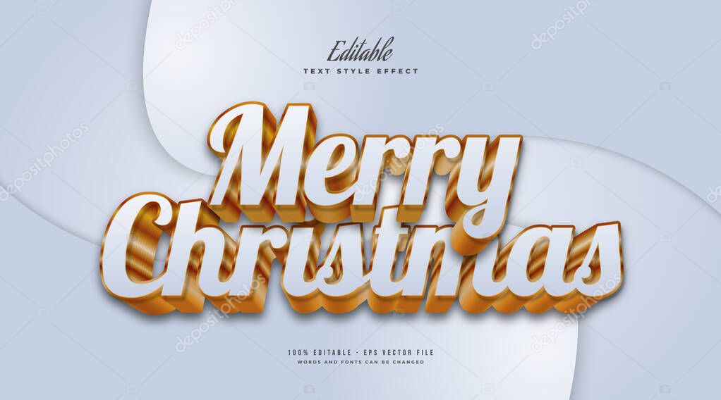 Merry Christmas Text in Luxurious White and Gold with 3D Embossed Effect. Editable Text Style Effect
