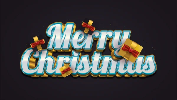 Merry Christmas Greeting Luxury Lettering Elegant Gift Box Black Gold — Stock Vector