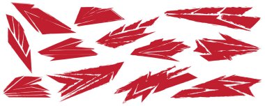 Kırmızı Grunge Boya Koleksiyonu, Beyaz Arkaplan 'da izole edilmiş Sportif ve Enerji Tarzı. Fırça Boyalı Geometrik Tasarım Elementleri