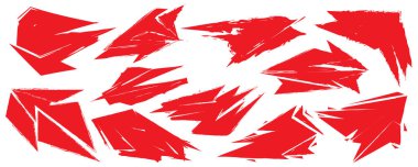 Kırmızı Soyut Keskin Fırça Şekil Koleksiyonu. Grunge Geometrik Elementleri Beyaz Arkaplanda. Enerji ve Spor Konsepti ile Soyut Ok Resimleri