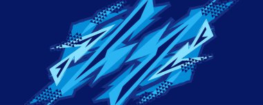 Karanlık Mavi Arkaplanda Mavi Soyut Yıldırım Şekilleri ile Enerji Özeti Spor Arkaplanı. Spor ya da Dövüş Sancak ya da Poster Tasarımı İçin Uygun